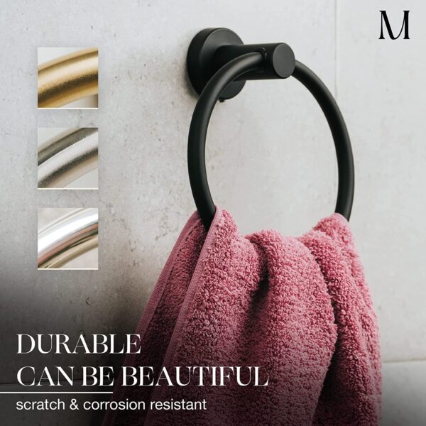 Marmolux Hand Towel Holder, Stainless Steel Towel Ring, Matte Black Finish - Image 4