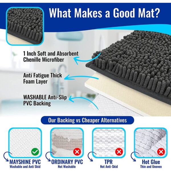 Mayshine Bathroom Rug Runner, X-Long Chenille Bath Mats - Image 3