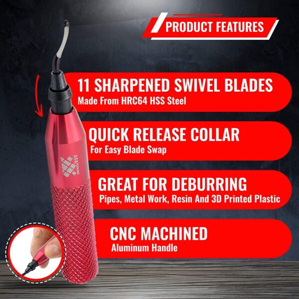AFA Tooling Metal Deburring Tool with 10 Extra High Speed Steel Blades - Image 2