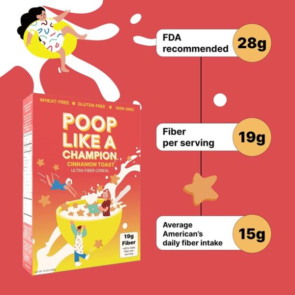 Poop Like A Champion Ultra High Fiber Cereal W/ Bran, Low Calorie, Cinnamon Toast Flavour, 9oz - Image 4
