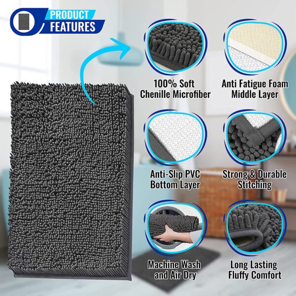 Mayshine Bathroom Rugs, Chenille Microfiber Bath Mats - Image 2