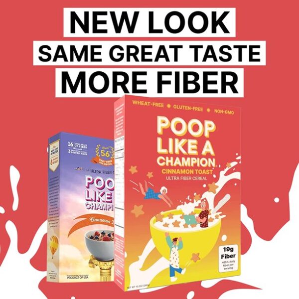 Poop Like A Champion Ultra High Fiber Cereal W/ Bran, Low Calorie, Cinnamon Toast Flavour, 9oz - Image 2