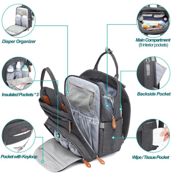 BabbleRoo Baby Diaper Bag Backpack, Waterproof Travel Bag, Unisex - Image 2