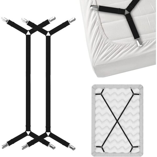 FeelAtHome Bed Sheet Straps, Criss-Cross Bed Sheet Clips, 2 Straps