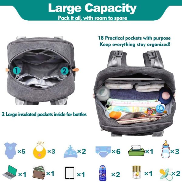 BabbleRoo Baby Diaper Bag Backpack, Waterproof Travel Bag, Unisex - Image 5