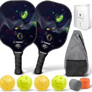 Pickleball Paddle Set, 2 Honeycomb Core and Fiberglass Face Paddles, 4 Balls and Carry Case