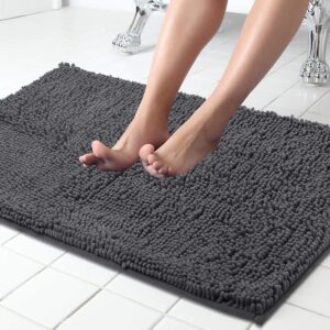 Bathroom Rug Runner, Chenille Bath Mat, Charcoal Gray - ITSOFT