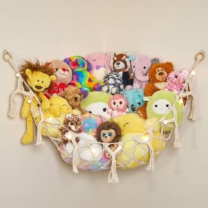 Lilly's Love Stuff Animal Toy Hammocks, Macrame Net Storage w/ Lights