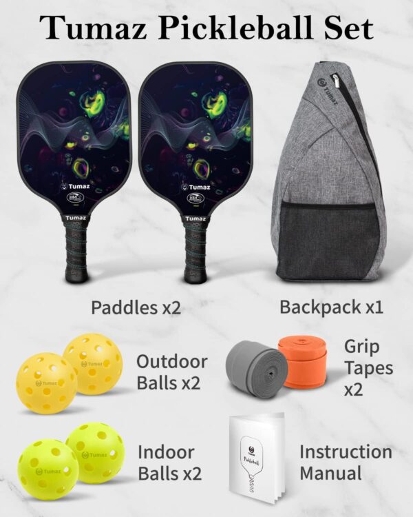 Pickleball Paddle Set, 2 Honeycomb Core and Fiberglass Face Paddles, 4 Balls and Carry Case - Image 2