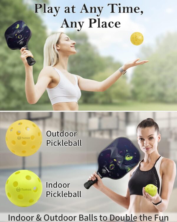 Pickleball Paddle Set, 2 Honeycomb Core and Fiberglass Face Paddles, 4 Balls and Carry Case - Image 5