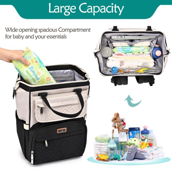 BabbleRoo Baby Diaper Bag Backpack, Waterproof Travel Bag, Unisex, Stylish Dual Color - Image 3