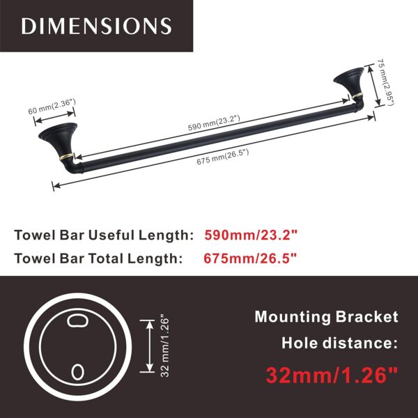 Marmolux Vintage Style Towel Bar, SUS304 Stainless Steel Bath Towel Rack, Matte Black 24" - Image 7