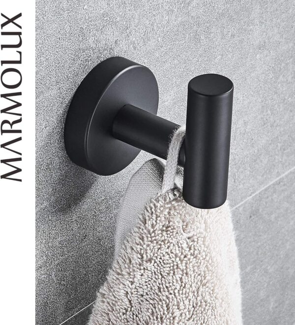 Marmolux Stainless Steel Towel Hooks for Bathrooms, Matte Black Finish, 1 Pc - Image 2