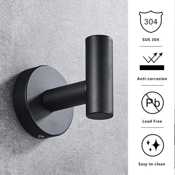 Marmolux Stainless Steel Towel Hooks for Bathrooms, Matte Black Finish, 1 Pc - Image 3