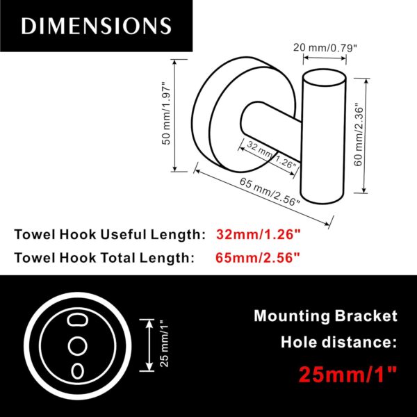 Marmolux Stainless Steel Towel Hooks for Bathrooms, Matte Black Finish, 1 Pc - Image 7