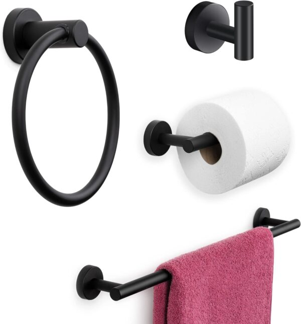 Marmolux 4 Piece Bathroom Hardware Set - Bathroom Towel Rack,Towel Holder & Bathroom Fixtures, Matte Black