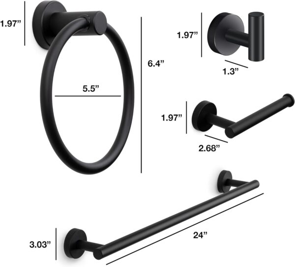 Marmolux 4 Piece Bathroom Hardware Set - Bathroom Towel Rack,Towel Holder & Bathroom Fixtures, Matte Black - Image 5