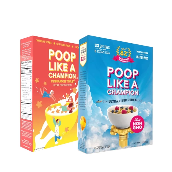 Poop Like a Champion High Fiber Cereal for Breakfast Duo: Cinnamon Toast + Original Ultra Fiber Cereal