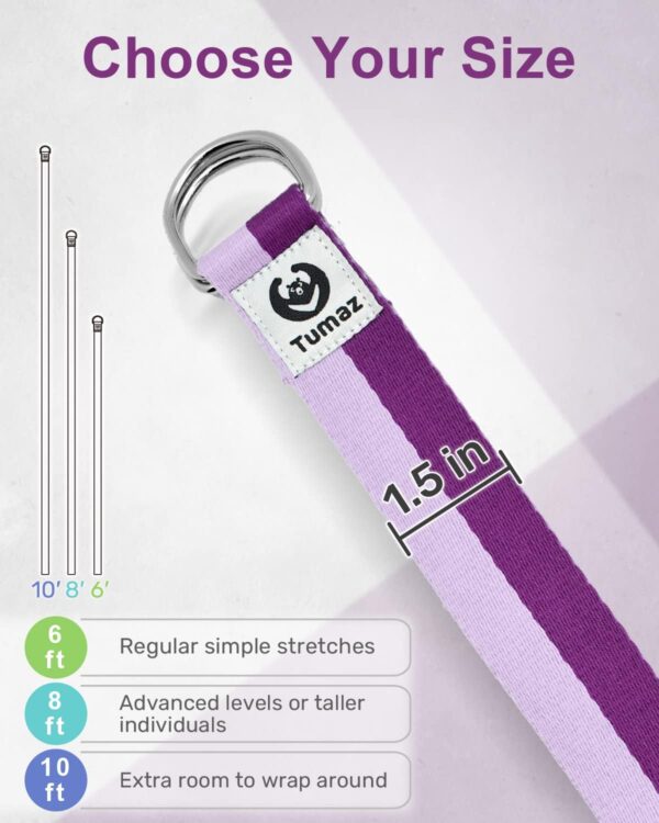 Tumaz Yoga Strap, Stretch Bands with Adjustable D-Ring Buckle, 6/8/10 Feet - Image 5