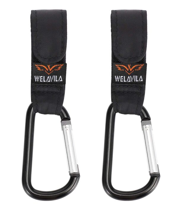Welavila Universal Multi-Purpose Stroller Hooks/Clips, 2 Pack, Black
