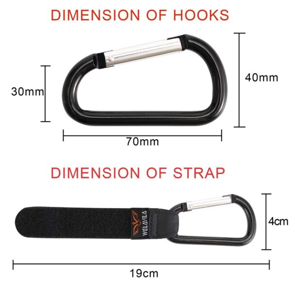 Welavila Universal Multi-Purpose Stroller Hooks/Clips, 2 Pack, Black - Image 3