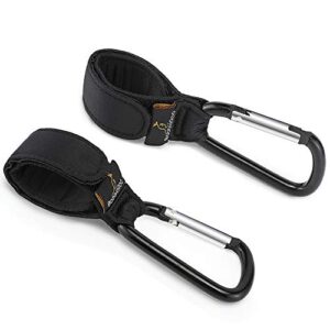 BabbleRoo Stroller Hooks Adjustable Universal Multi-Purpose Stroller Organizer Clip Black, 2 Pack